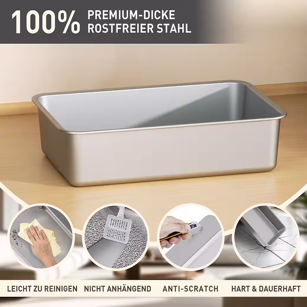 Katzentoilette Katzenklo Edelstahl mit Deckel, XXL Großes Katzentoilette mit Schaufel