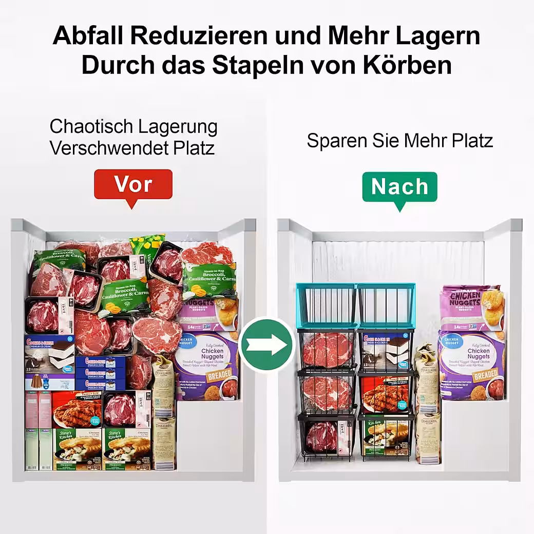Aufbewahrungsbox 5X Gefriertruhe Körbe Stapelbar,Gefrierkorb,Gefriertruhe Organizer