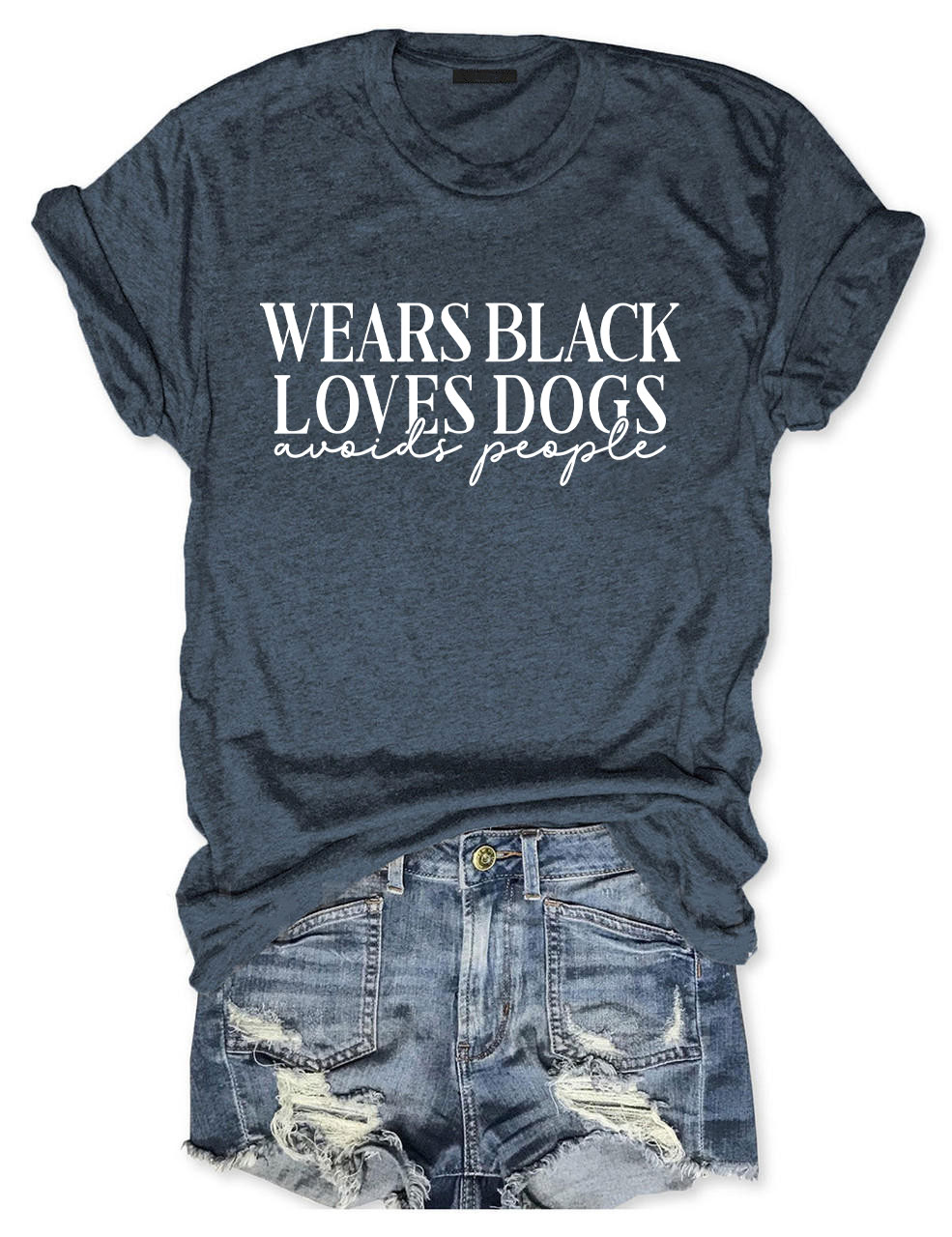 Wears Black loves Dogs avoids People Funny T-shirt