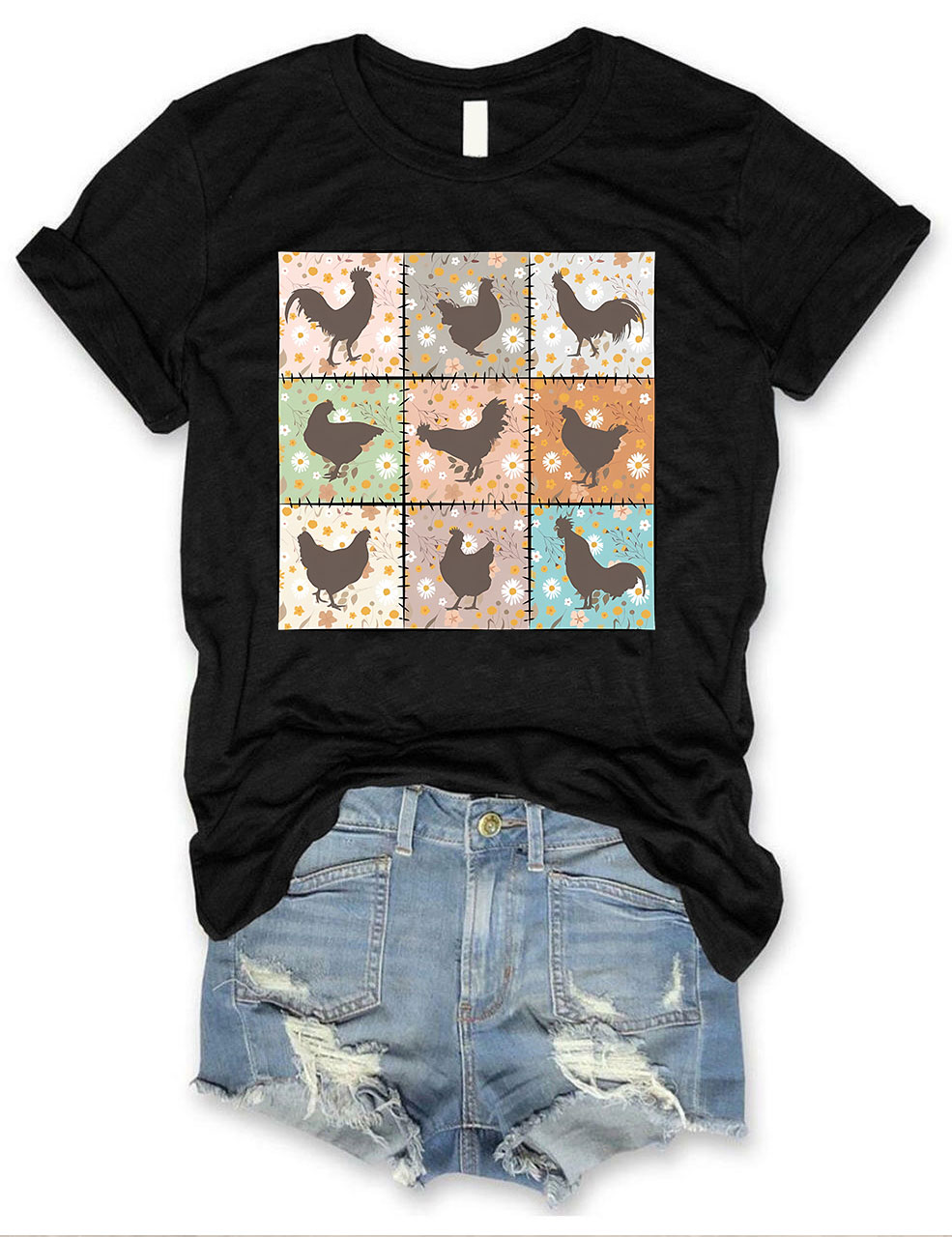 Retro Farmhouse Floral Backyard Chicken T-Shirt