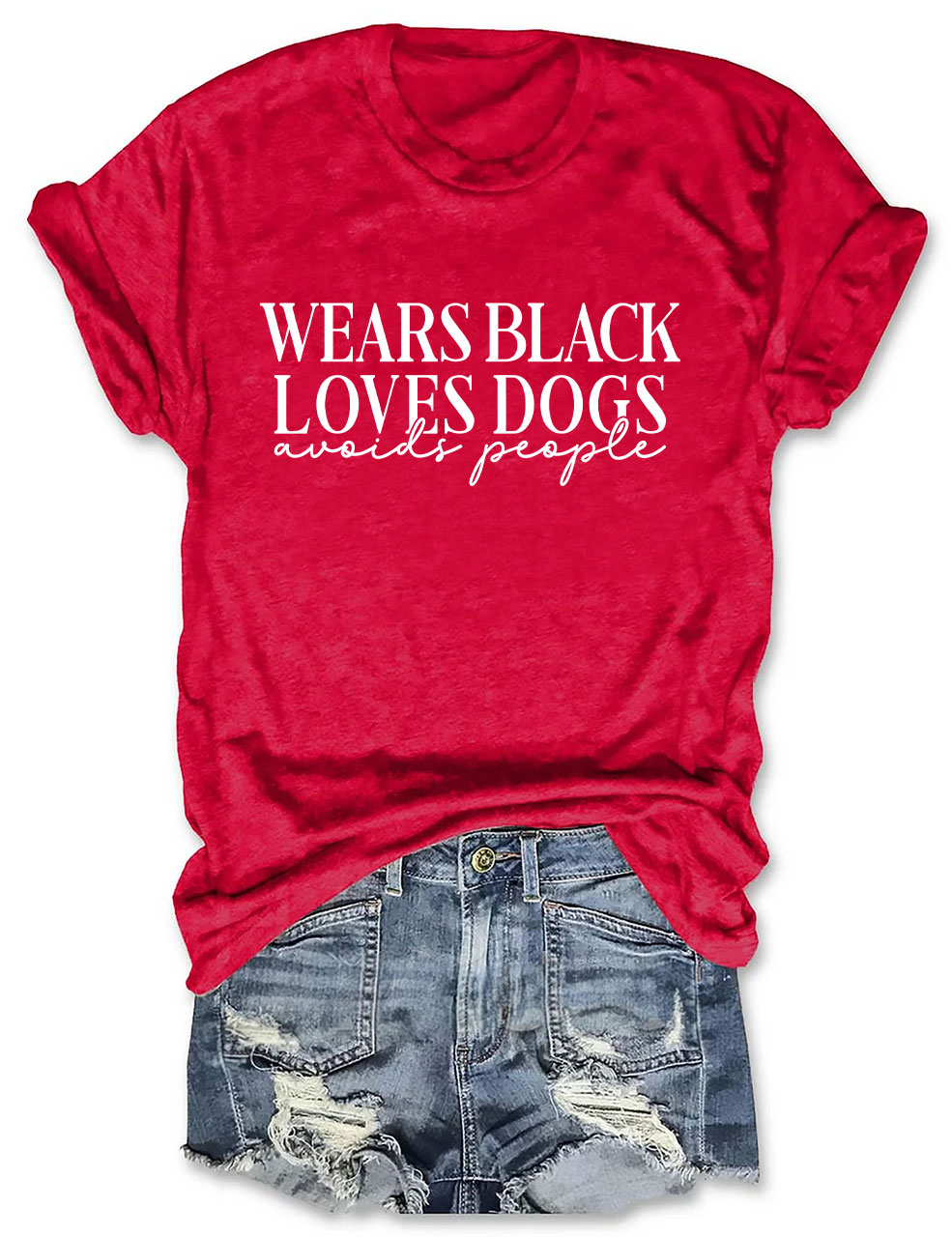 Wears Black loves Dogs avoids People Funny T-shirt