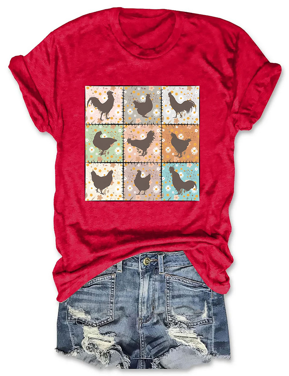 Retro Farmhouse Floral Backyard Chicken T-Shirt