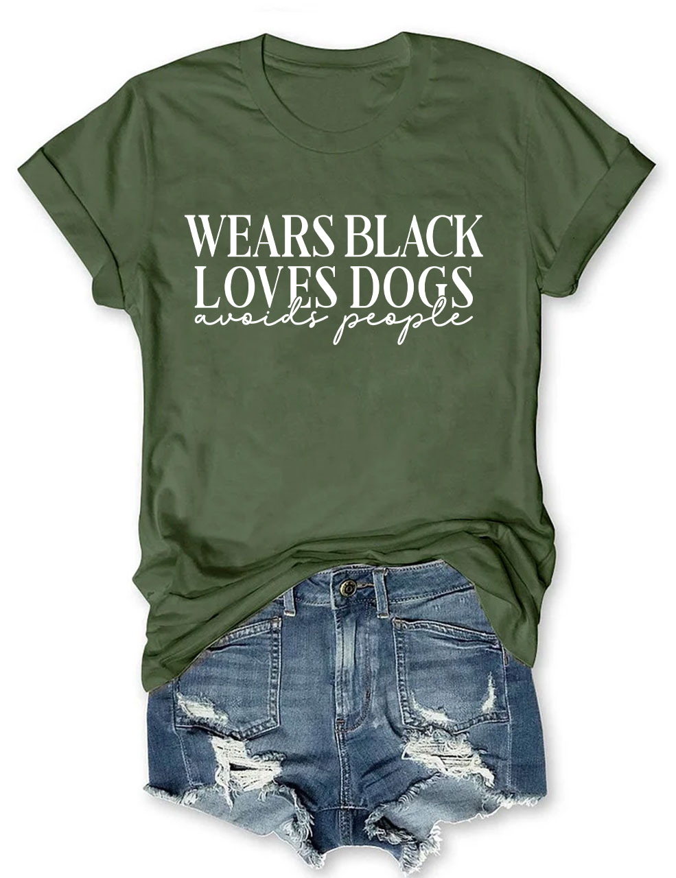 Wears Black loves Dogs avoids People Funny T-shirt