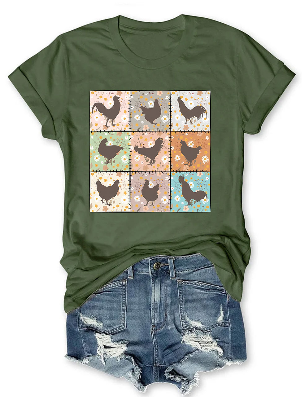 Retro Farmhouse Floral Backyard Chicken T-Shirt
