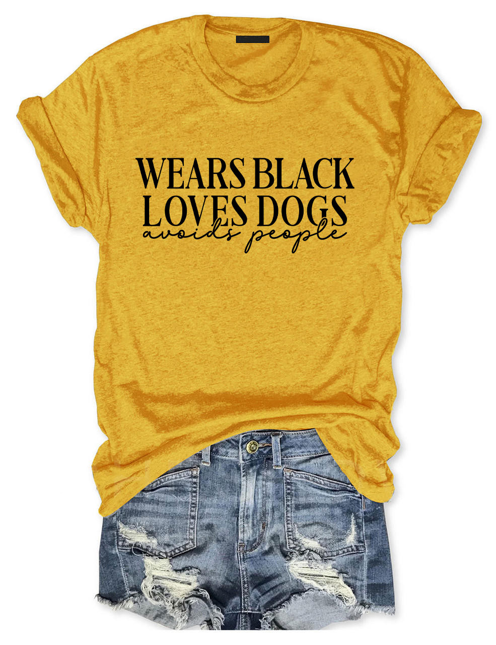 Wears Black loves Dogs avoids People Funny T-shirt