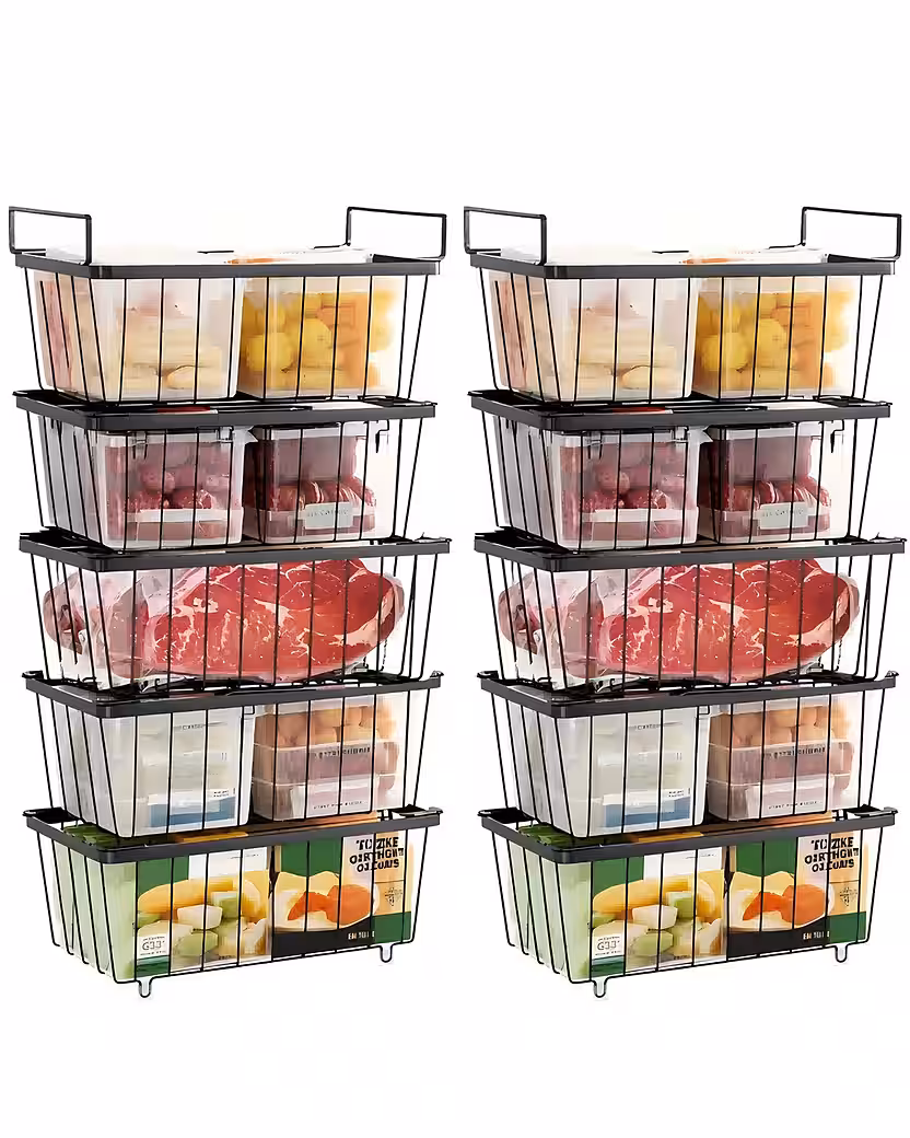 Aufbewahrungsbox 5X Gefriertruhe Körbe Stapelbar,Gefrierkorb,Gefriertruhe Organizer