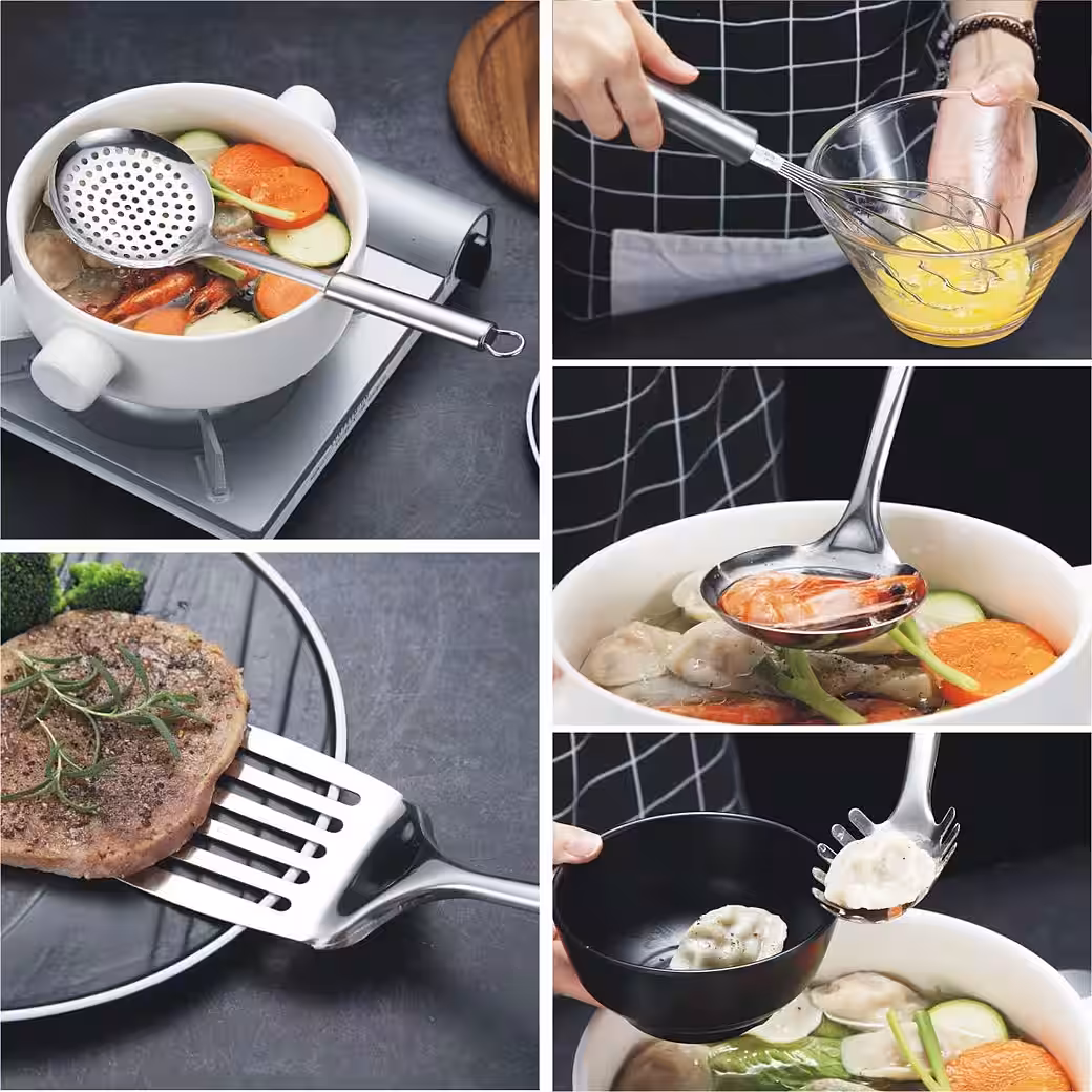 Cooking utensil set, kitchen helpers, kitchen utensils, 12 pieces, stainless steel, silicone kitchen set
