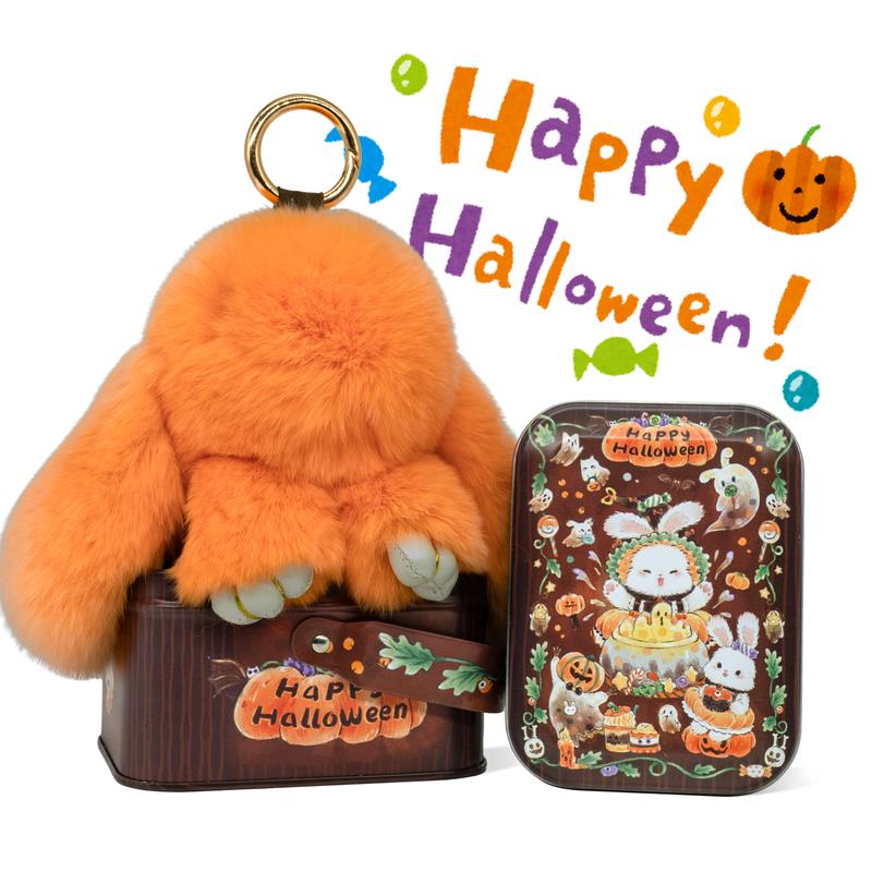 【BunnyLulu】Handmade Bunny PomPom Keychain with Designed Tin Box, Easter Birthday Gift, Charm Accessory for Anxiety Relief