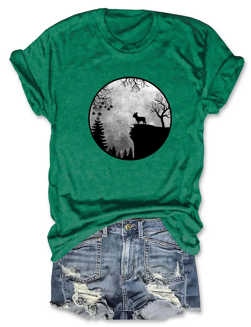 Moon Halloween Spooky Frenchie Dog Funny T-shirt