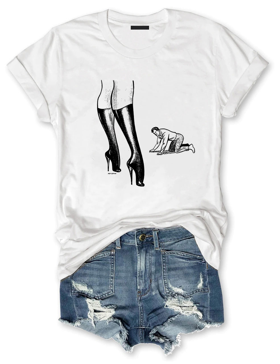 Retro Femdom Dominatrix With Kneeling Captive Male T-Shirt