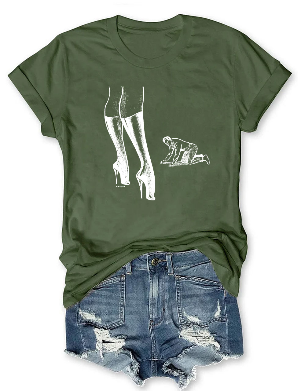 Retro Femdom Dominatrix With Kneeling Captive Male T-Shirt