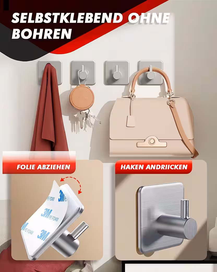 Edelstahl Handtuchhaken Bad ohne Bohren, 5er/10er Set