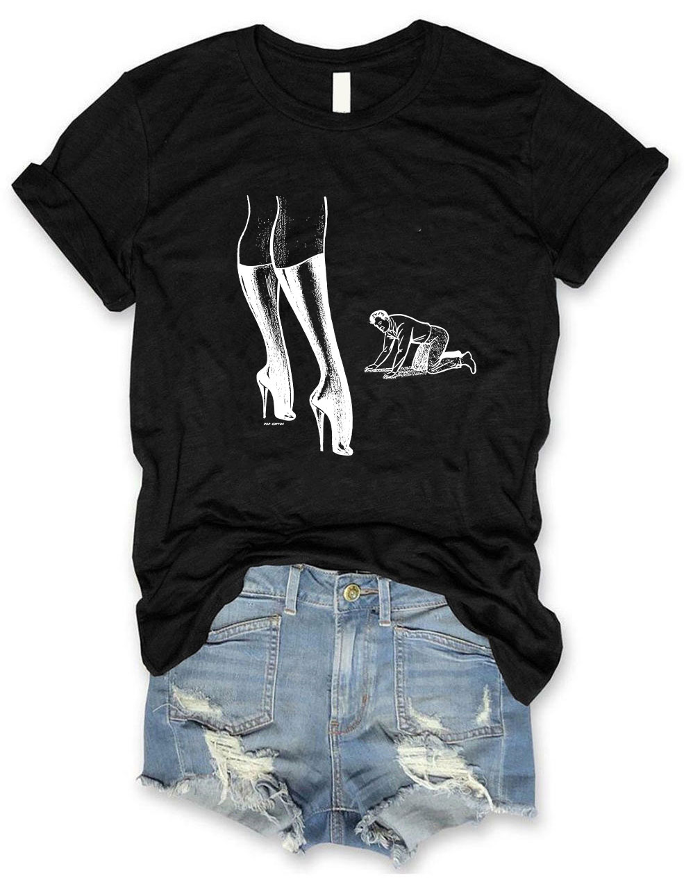 Retro Femdom Dominatrix With Kneeling Captive Male T-Shirt