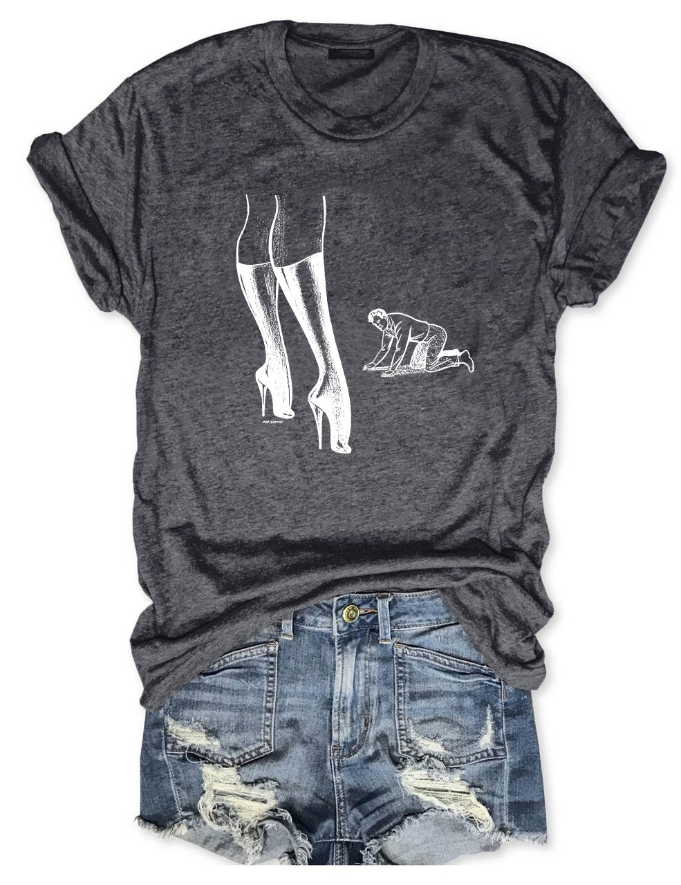 Retro Femdom Dominatrix With Kneeling Captive Male T-Shirt