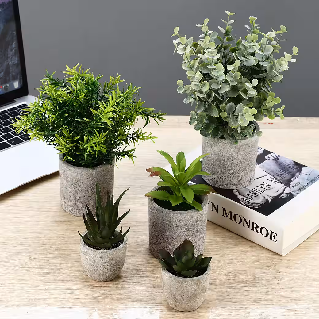 Kunstpflanze 5er-Set Mini Kunstpflanzen Künstliche Pflanzen Kunstpflanzen Büro Deko