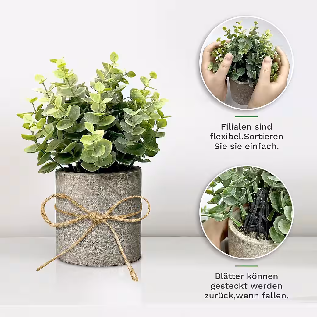 Künstliche Eukalyptus Pflanzen 4‑Stück, Kunstpflanzen für Deko