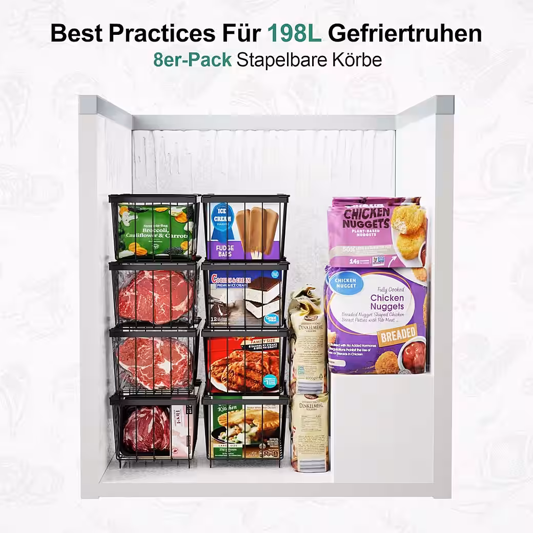 Aufbewahrungsbox 5X Gefriertruhe Körbe Stapelbar,Gefrierkorb,Gefriertruhe Organizer