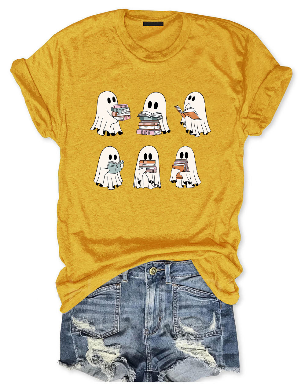 Cute Ghost Reading Book Halloween T-shirt