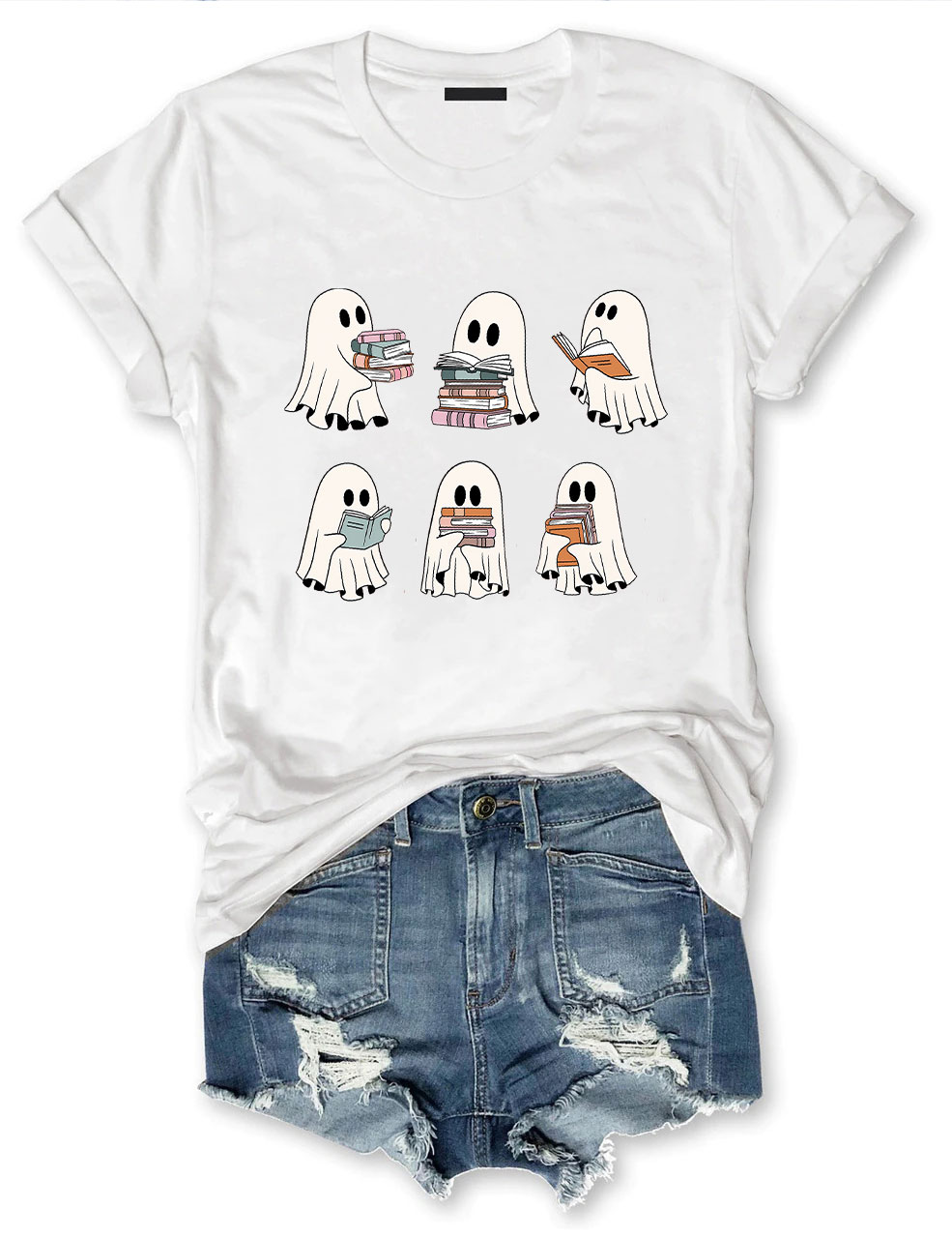 Cute Ghost Reading Book Halloween T-shirt