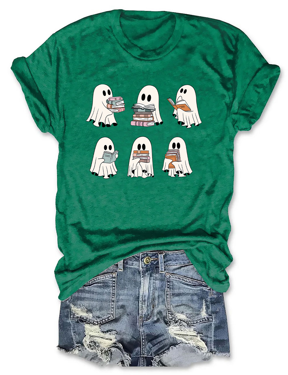 Cute Ghost Reading Book Halloween T-shirt