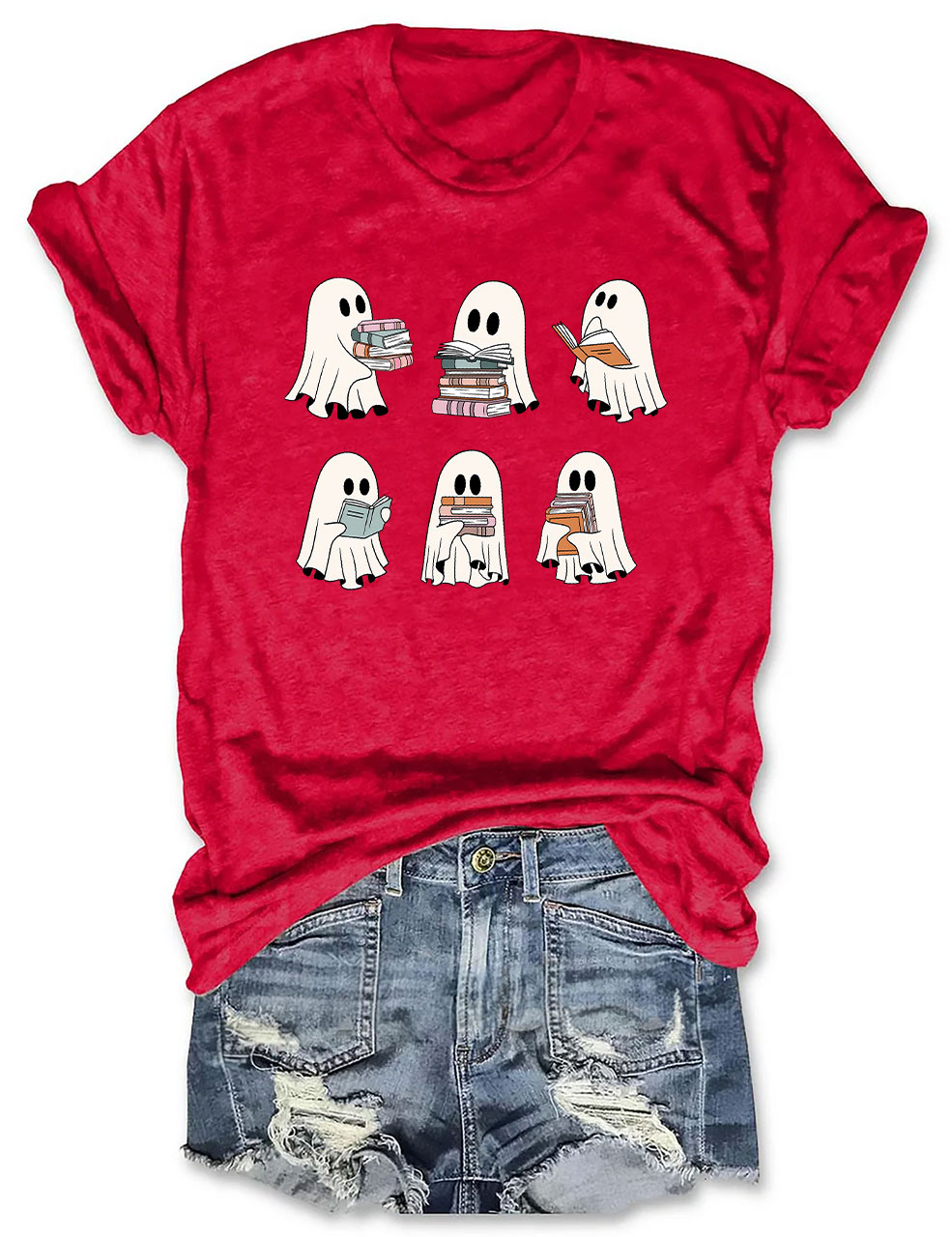 Cute Ghost Reading Book Halloween T-shirt