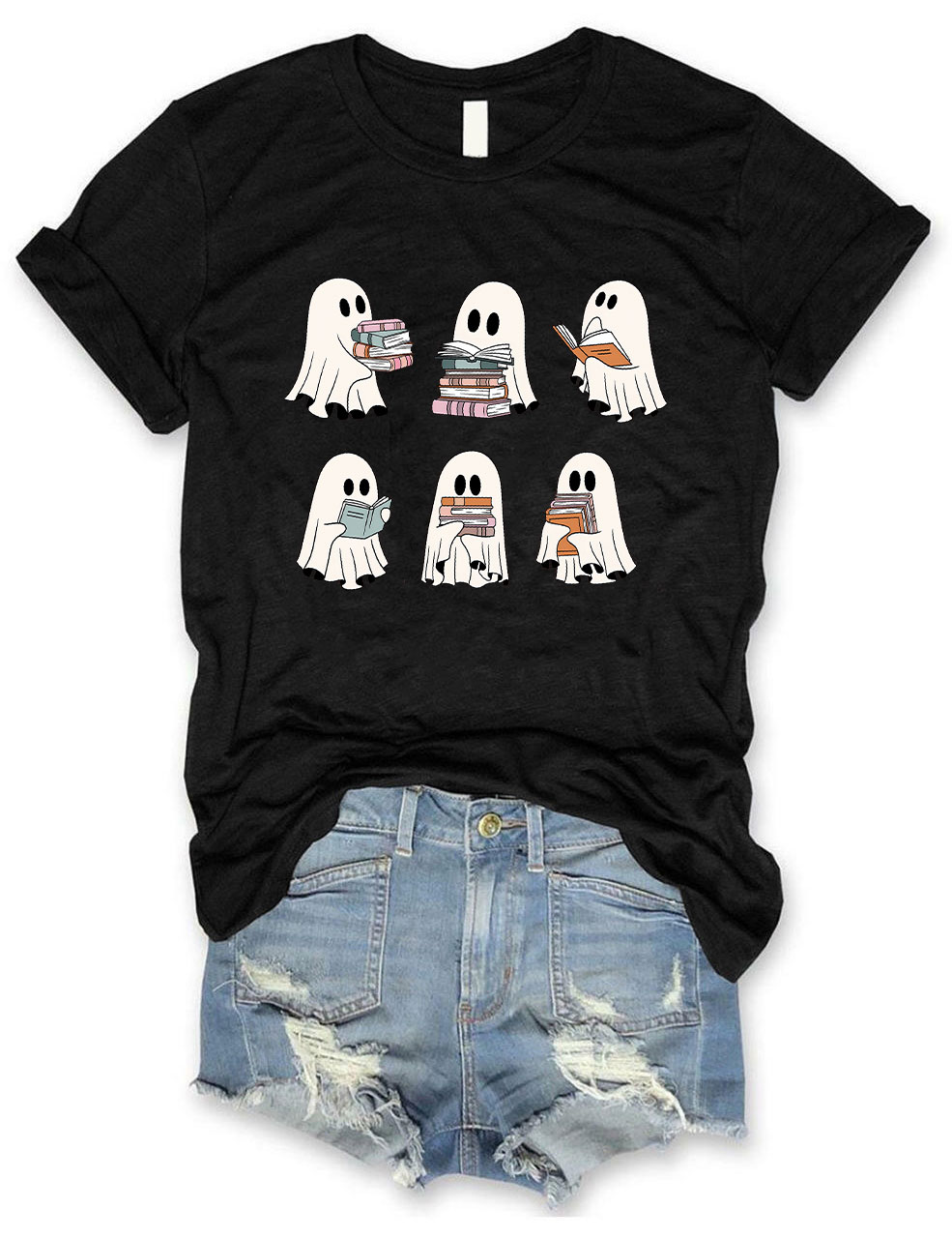 Cute Ghost Reading Book Halloween T-shirt