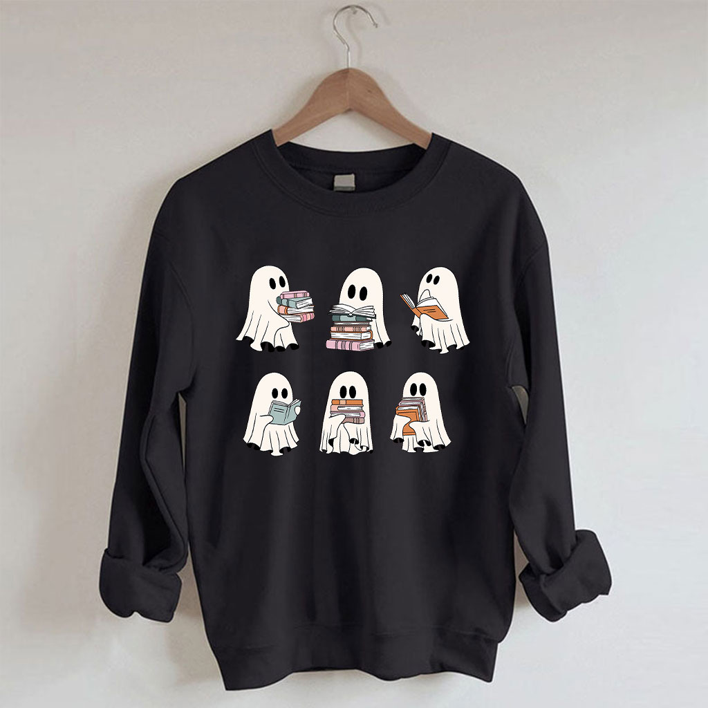 Cute Ghost Reading Book Halloween Sweatshirt