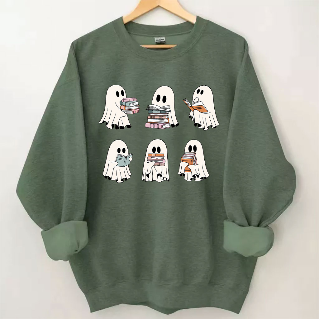 Cute Ghost Reading Book Halloween Sweatshirt