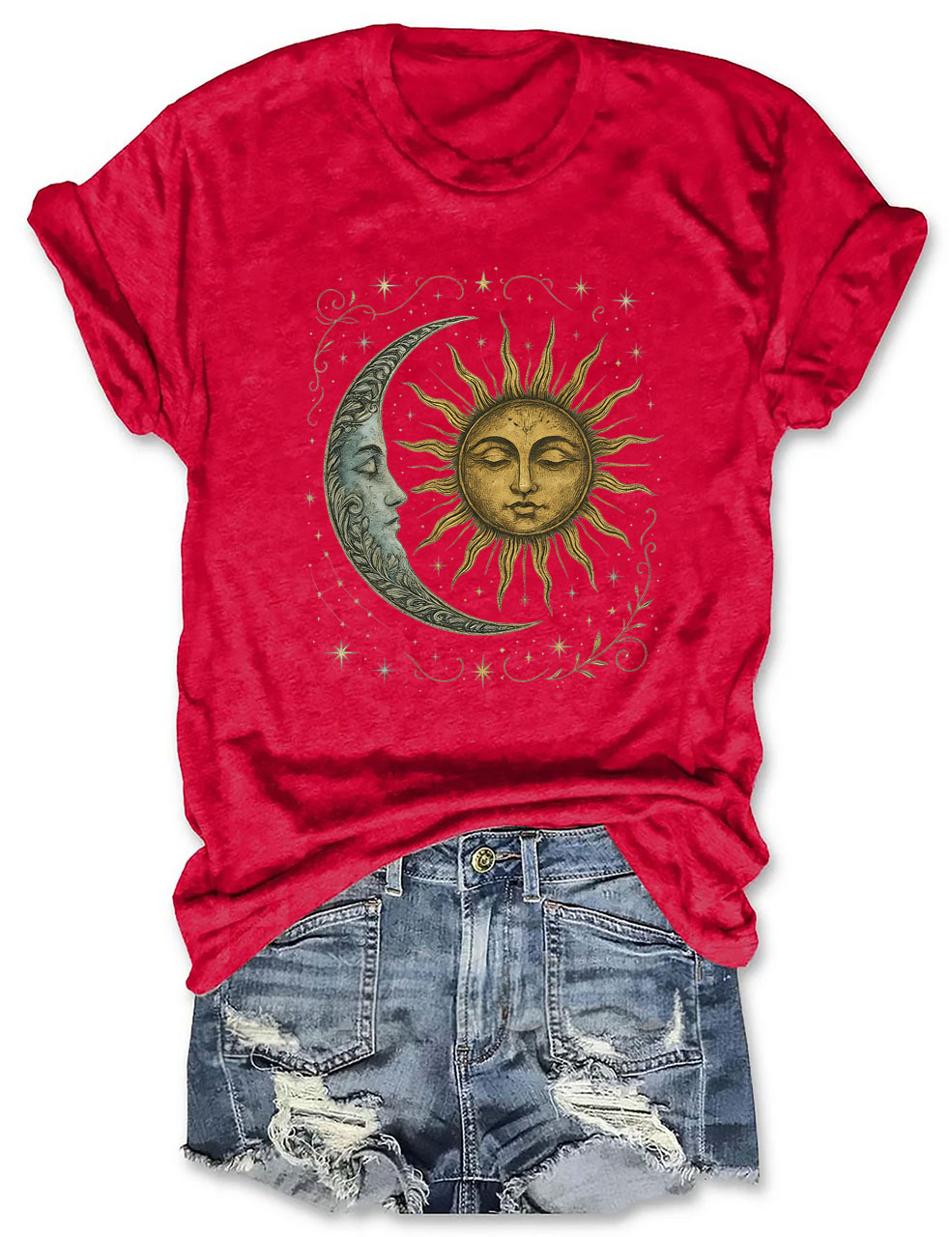 Boho Celestial Moon and Radiant Sun Spiritual T-shirt