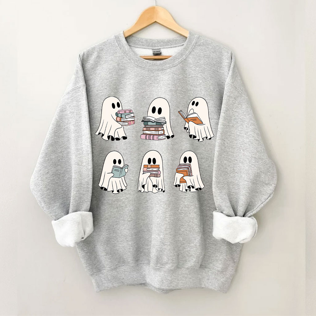 Cute Ghost Reading Book Halloween Sweatshirt
