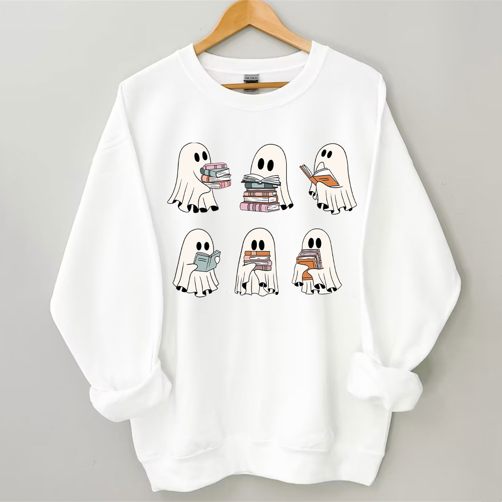 Cute Ghost Reading Book Halloween Sweatshirt