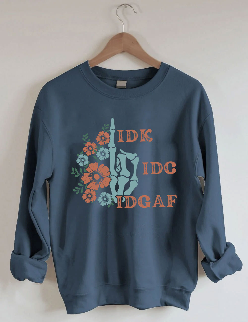 Retro Skeleton Hand IDGAF Sweatshirt