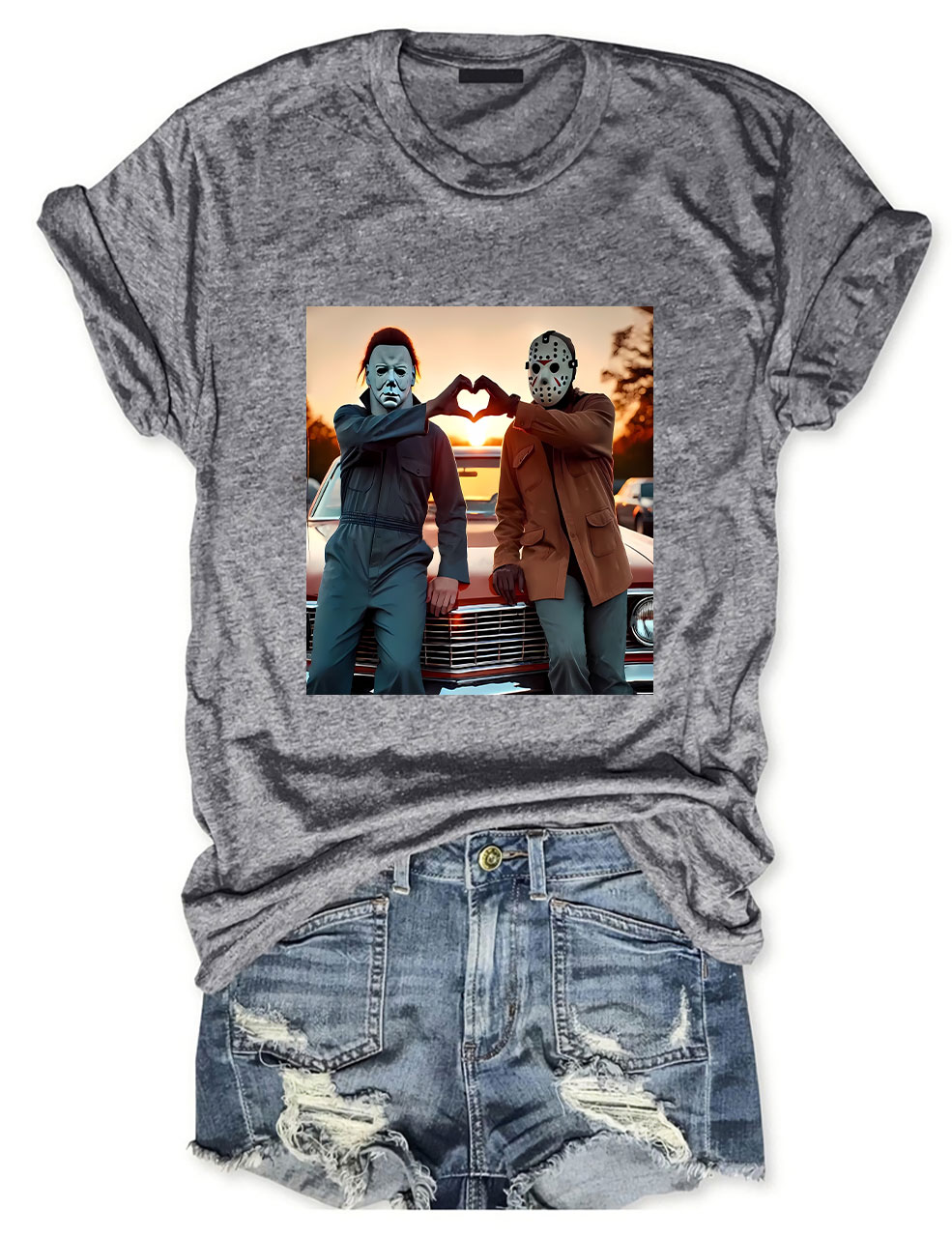 Horror Movie Characters Heart Hands Funny T-shirt