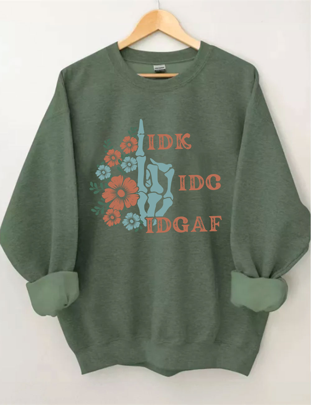Retro Skeleton Hand IDGAF Sweatshirt