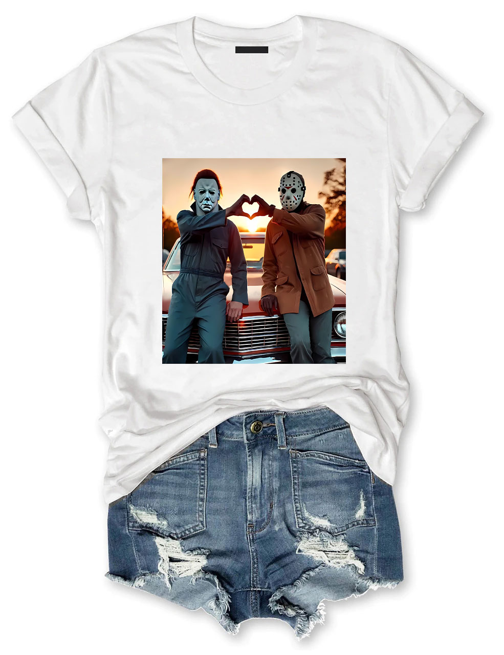 Horror Movie Characters Heart Hands Funny T-shirt