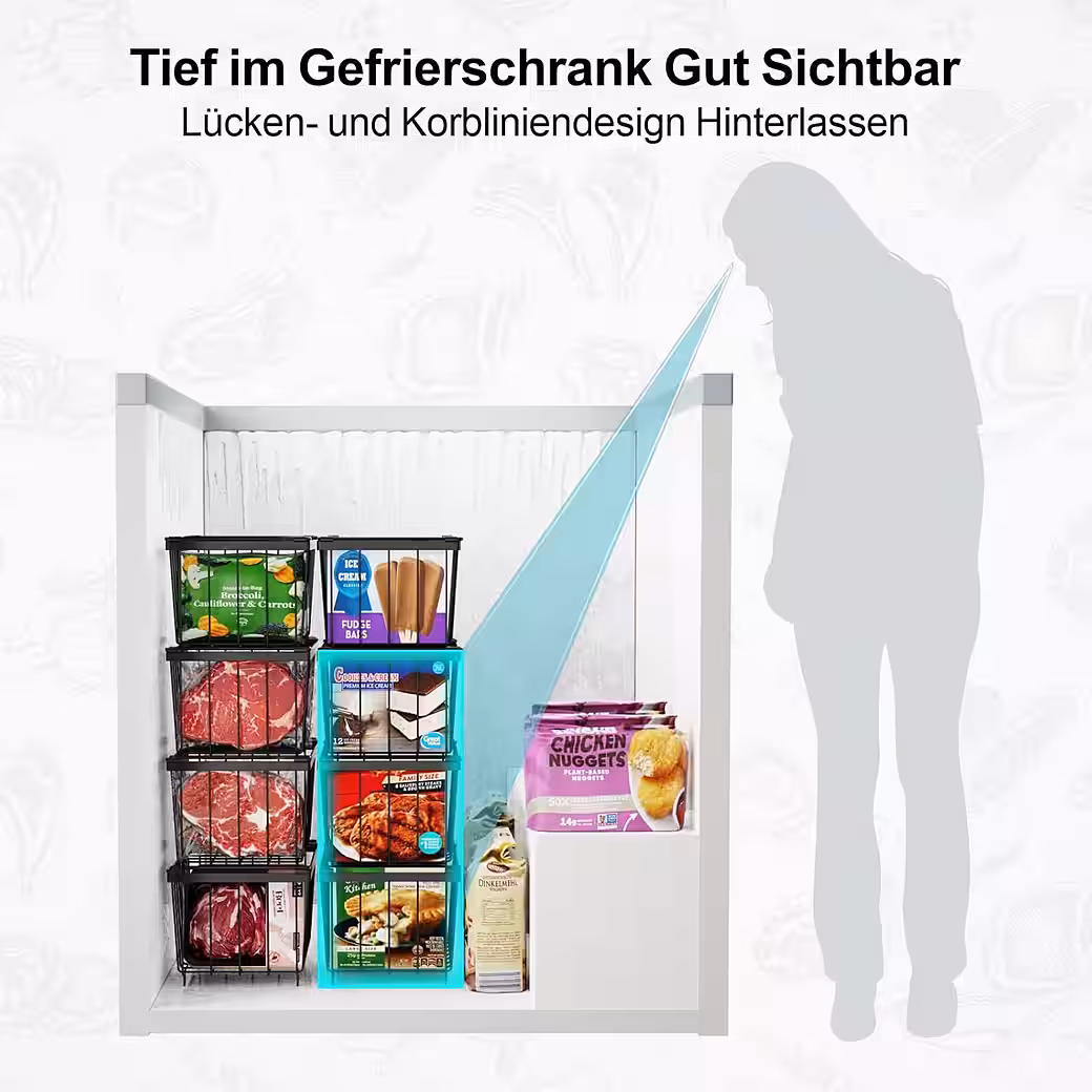 Aufbewahrungsbox 5X Gefriertruhe Körbe Stapelbar,Gefrierkorb,Gefriertruhe Organizer