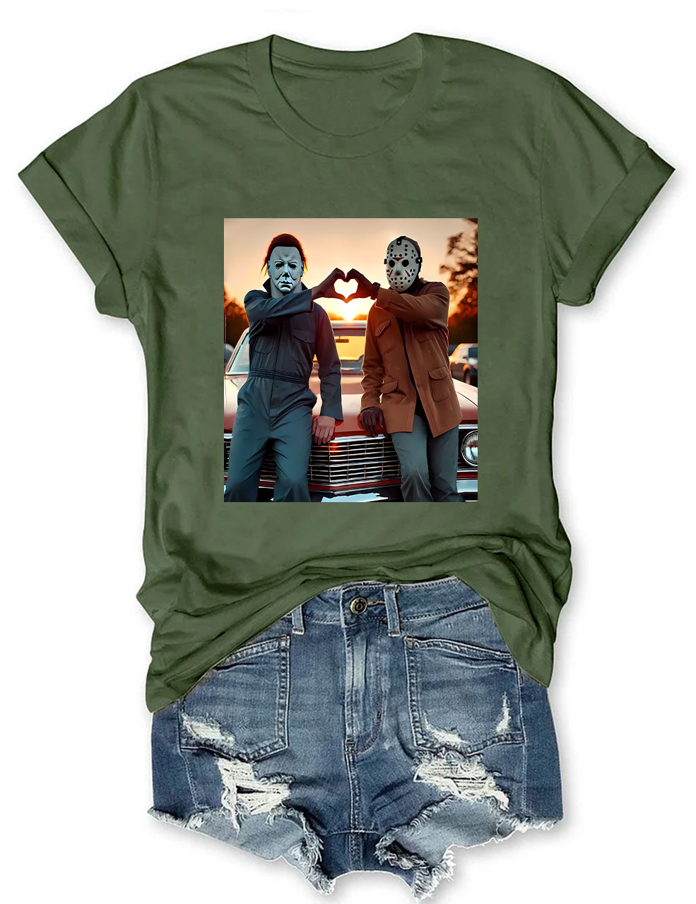 Horror Movie Characters Heart Hands Funny T-shirt