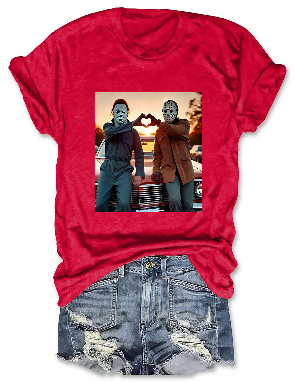 Horror Movie Characters Heart Hands Funny T-shirt