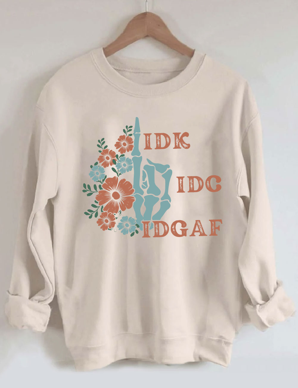 Retro Skeleton Hand IDGAF Sweatshirt