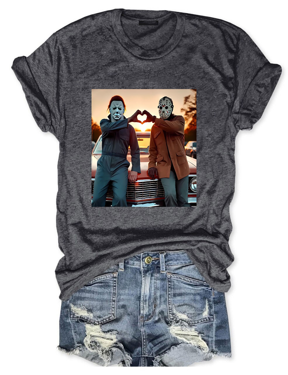 Horror Movie Characters Heart Hands Funny T-shirt