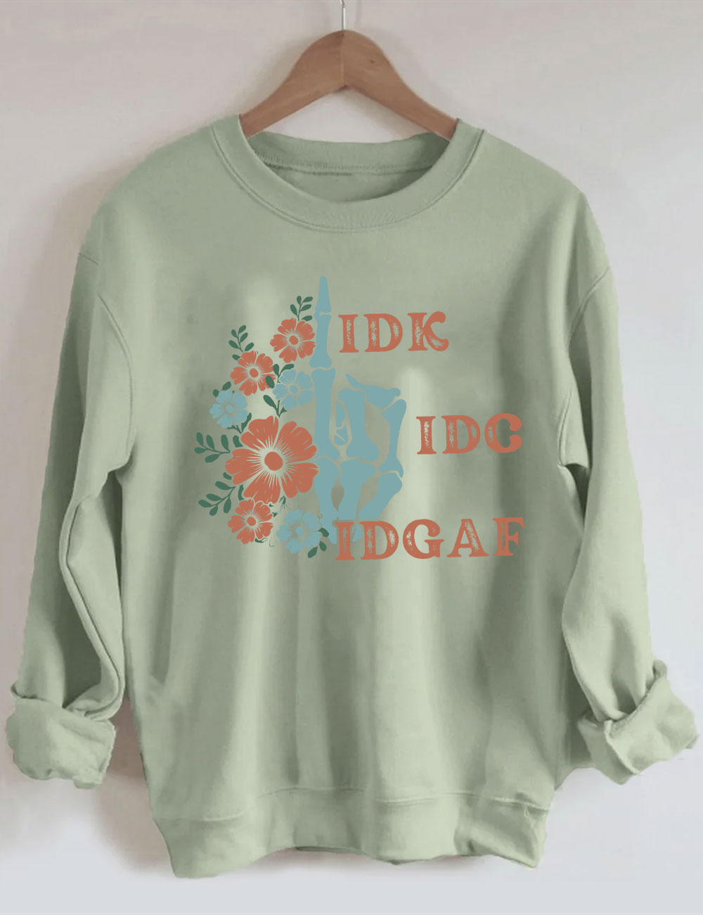 Retro Skeleton Hand IDGAF Sweatshirt