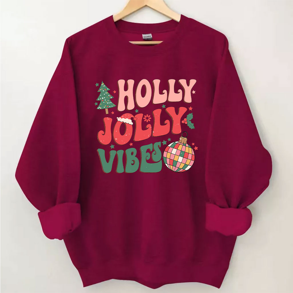 Holly Jolly Vibes Groovy Christmas Sweatshirt