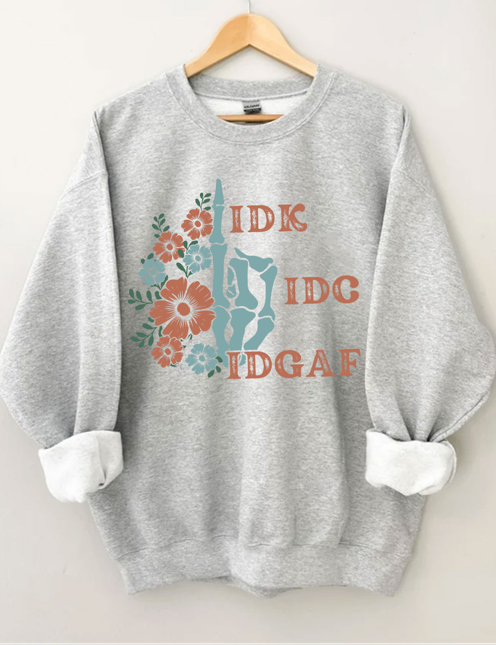 Retro Skeleton Hand IDGAF Sweatshirt
