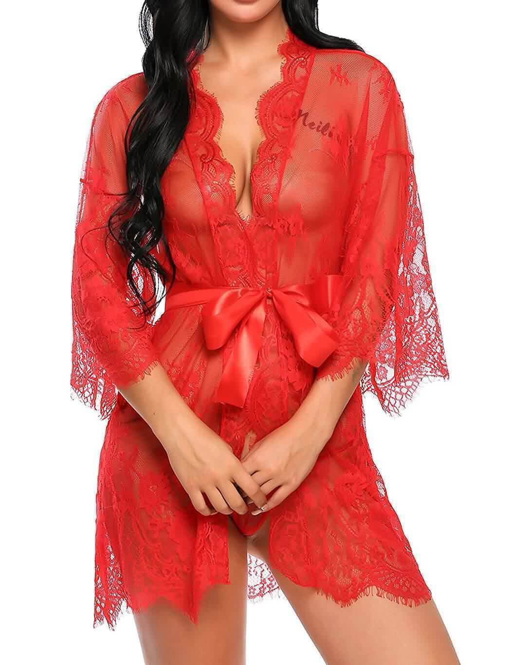 Lace Sleepwear & Belt & Thong Set