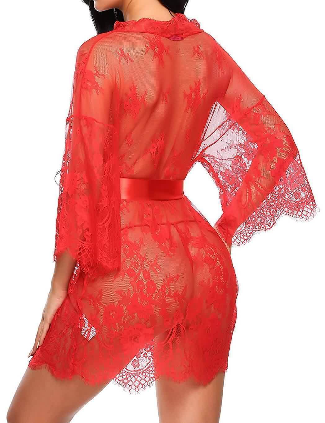 Lace Sleepwear & Belt & Thong Set