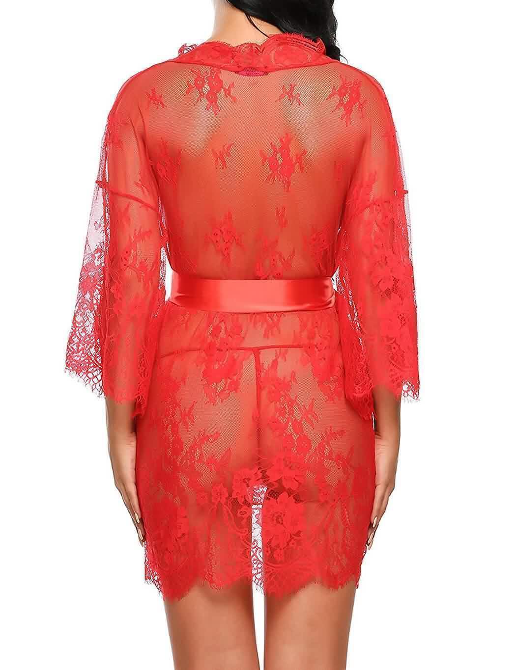 Lace Sleepwear & Belt & Thong Set