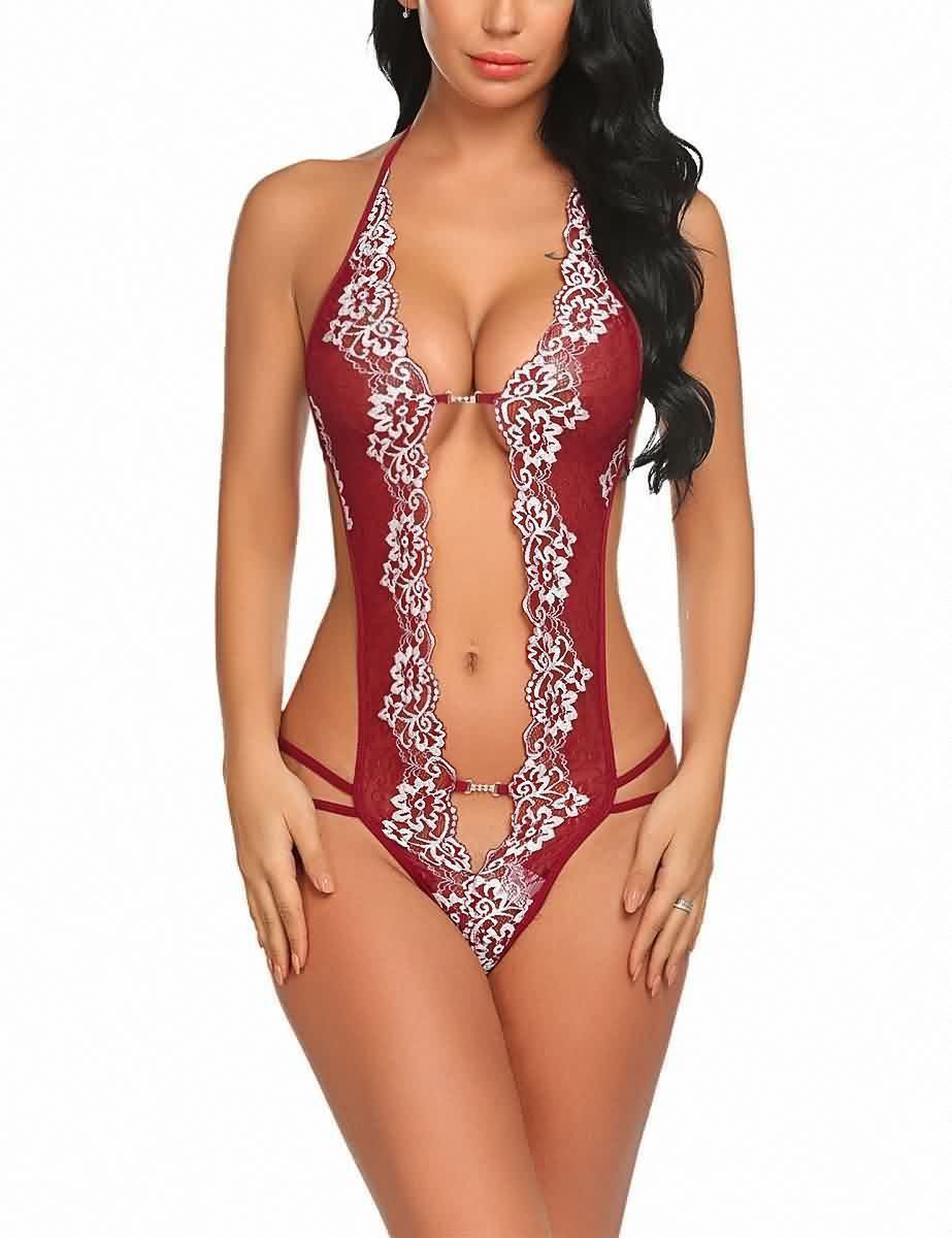 Halter Floral Lace Hollow Bodysuit