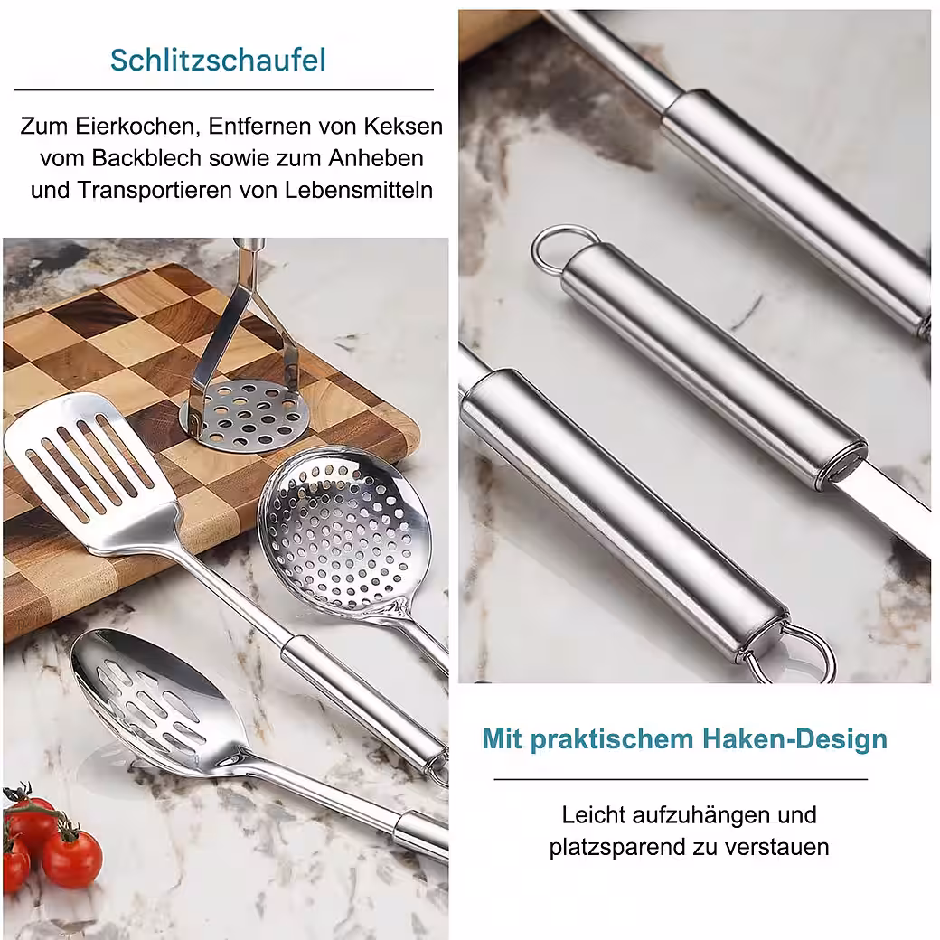 Cooking utensil set, kitchen helpers, kitchen utensils, 12 pieces, stainless steel, silicone kitchen set