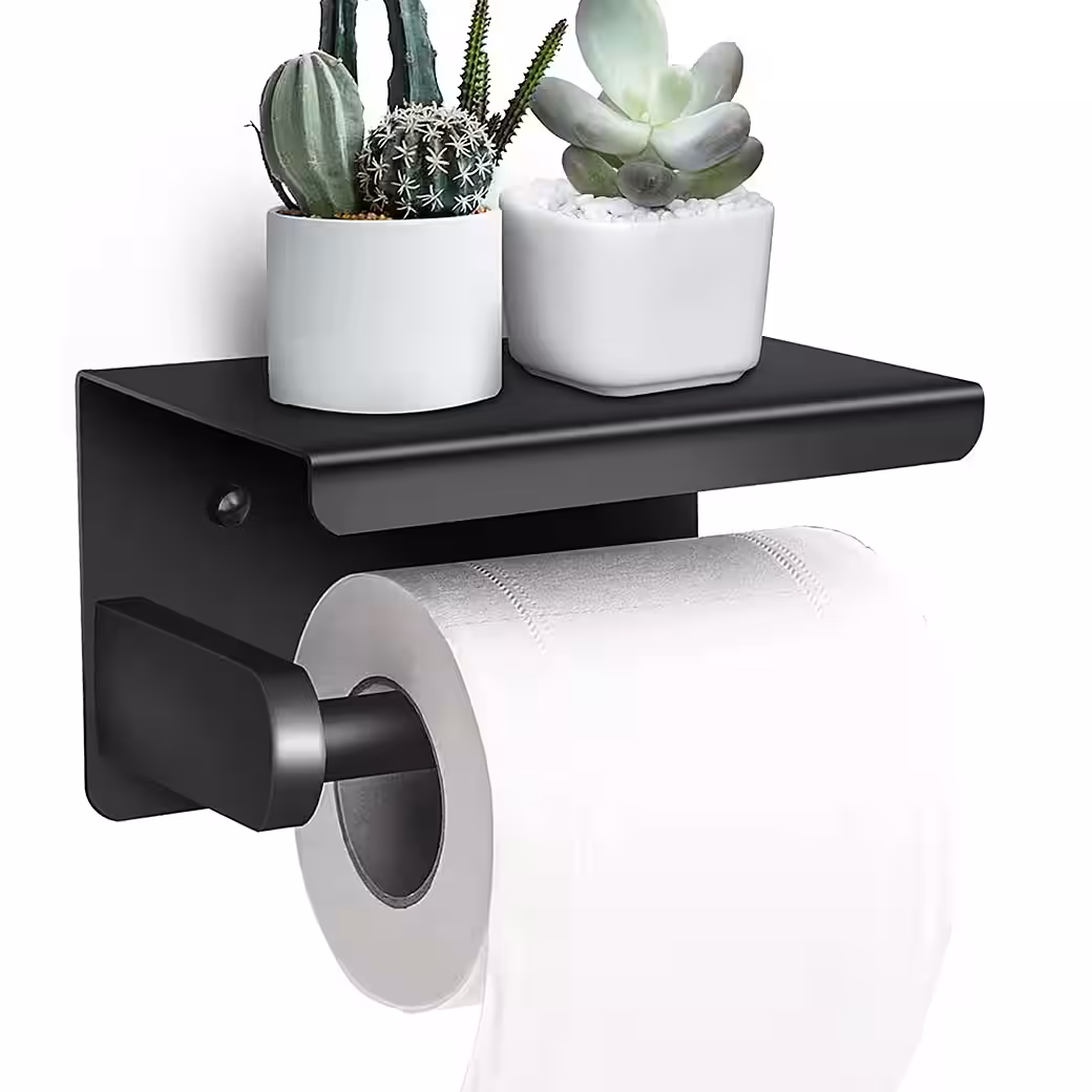 Toilettenpapierhalter ohne Bohren mit Ablage, selbstklebend für Bad & Küche