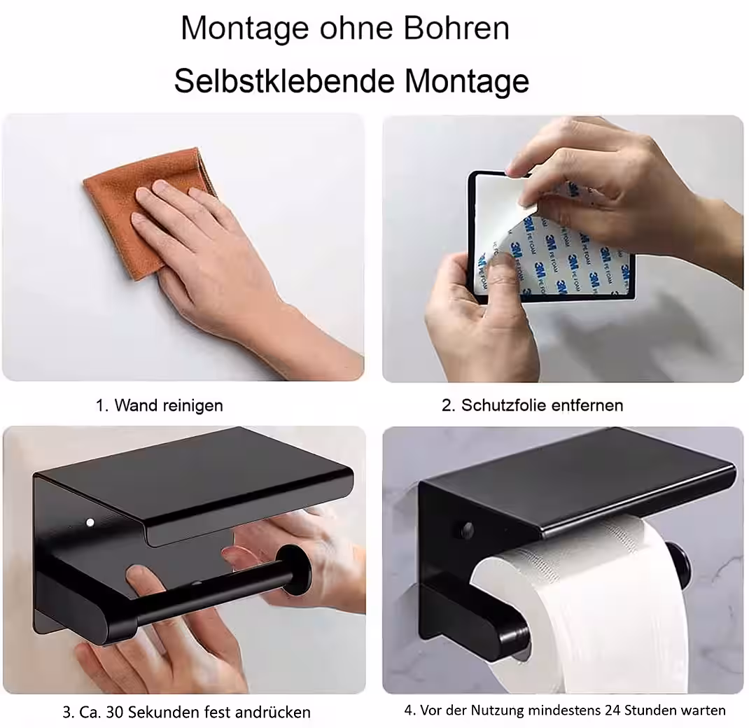 Toilettenpapierhalter ohne Bohren mit Ablage, selbstklebend für Bad & Küche